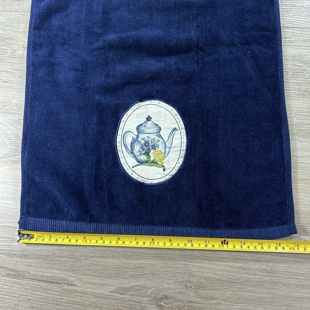 VTG Franco Navy Blue Teapot Hand Towels Set Of‎ Two Dhalia